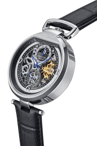 Reloj automático de piel Lincoln - Negro y plateado