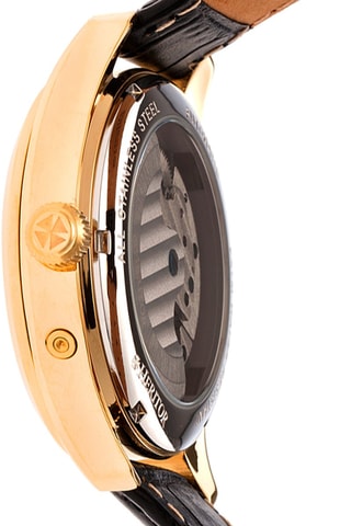 Reloj automático de piel Sebastian - Negro y dorado