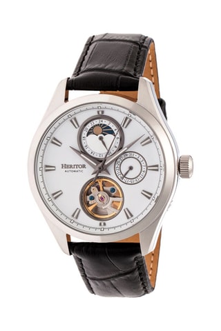 Reloj automático de piel Sebastian - Negro y blanco