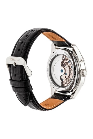 Reloj automático de piel Sebastian - Negro y blanco