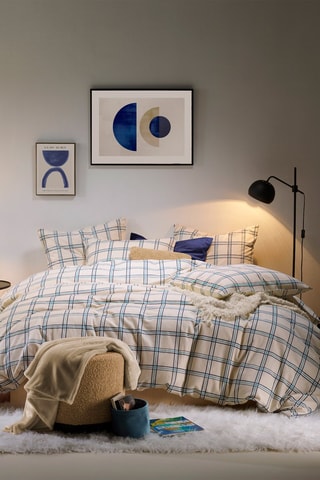 Parure copripiumino in flanella di cotone 57 fili/cm²  - Crema e blu