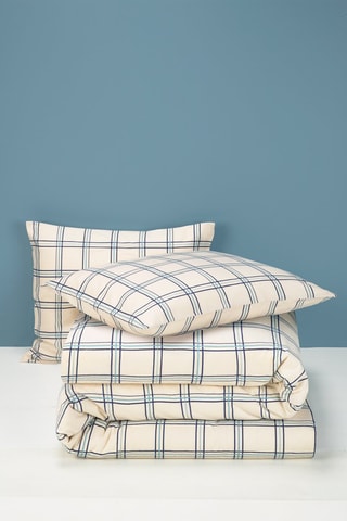 Parure copripiumino in flanella di cotone 57 fili/cm²  - Crema e blu