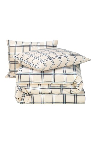 Parure copripiumino in flanella di cotone 57 fili/cm²  - Crema e blu