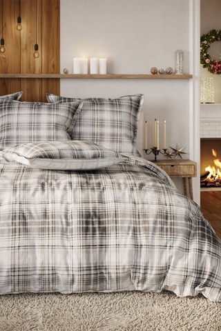 Parure copripiumino in flanella di cotone Axel - Grigio e bianco