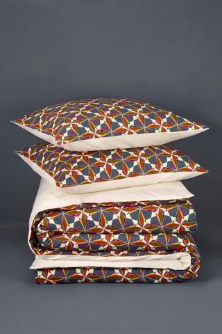 Parure copripiumino in flanella di cotone - Beige e blu