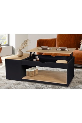Mesa de centro elevable Elina - Negro e imitación madera - 110 x 45 x 60 cm