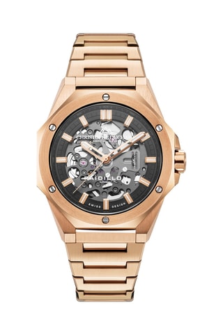Reloj automático de acero Raidillon Skeleton II - Rosa dorado y gris
