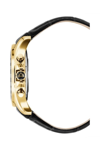 Reloj de cuarzo de piel Volcan - Taquímetro y cronógrafo - Negro y dorado