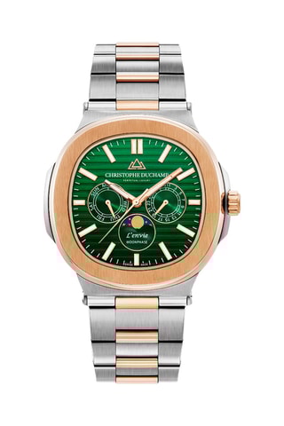 Reloj de cuarzo de acero L’Envie - Contador de fase lunar - Plateado y rosa dorado