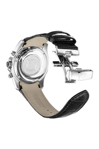 Montre à quartz en cuir Volcan - Chronographe et tachymètre - Noir et argenté