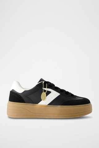 Zapatillas de piel con plataforma - Negro