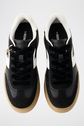 Zapatillas de piel con plataforma - Negro