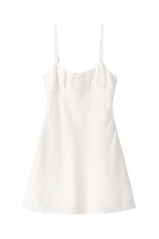 Vestido evasé de lino - Blanco