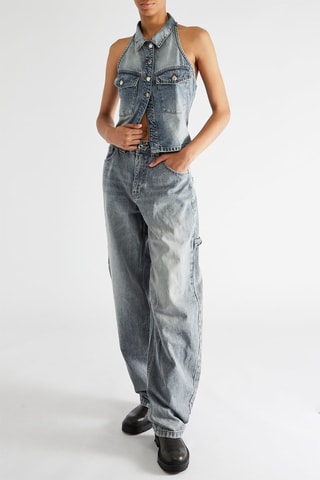 Pantalón wide leg de tiro alto - Azul