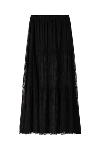 Falda midi de encaje - Negro