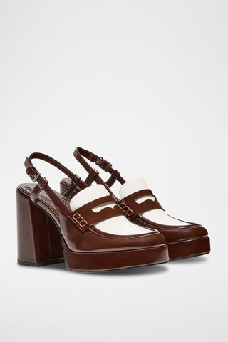 Zapatos con brillo de tacón - Marrón oscuro y blanco