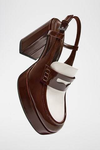 Zapatos con brillo de tacón - Marrón oscuro y blanco