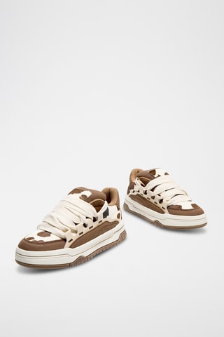 Zapatillas de piel - Marrón oscuro y blanco