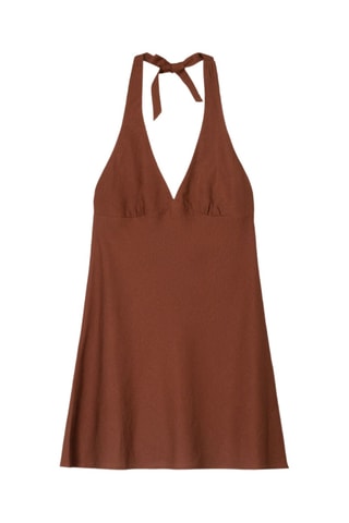 Vestido trapecio de lino - Marrón