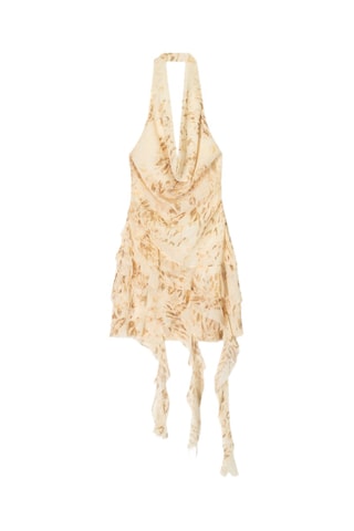 Vestido avolantado - Beige y blanco