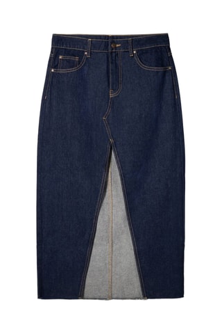 Falda midi vaquera de talle alto - Azul marino