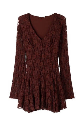 Vestido trapecio de encaje - Marrón