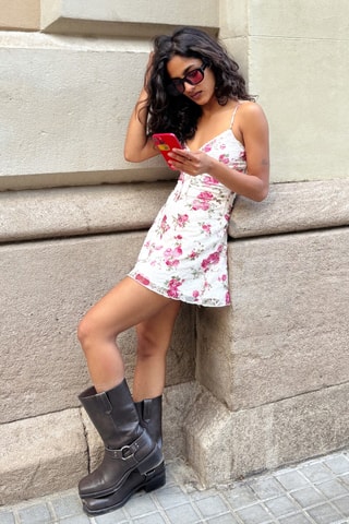 Vestido trapecio - Crudo y rosa