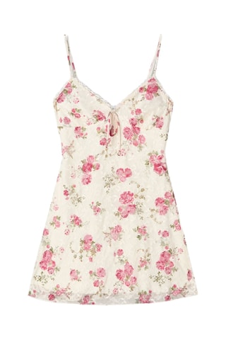 Vestido trapecio - Crudo y rosa