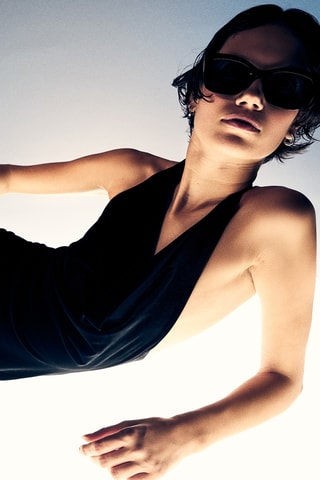 Vestido midi de terciopelo - Negro