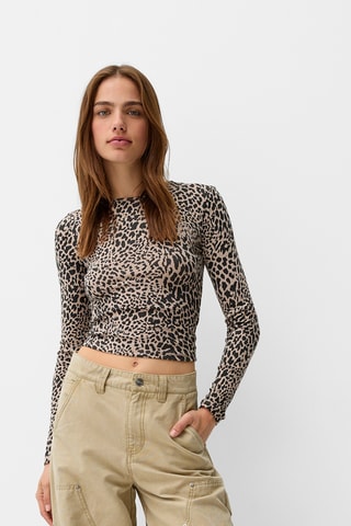 Camiseta cropped - Beige