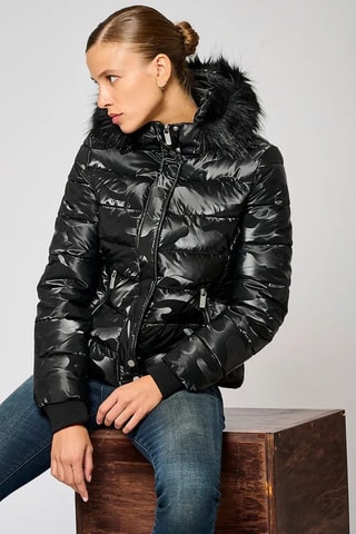 Piumino regular con cappuccio - Nero