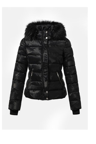 Piumino regular con cappuccio - Nero