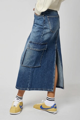 Gonna lunga con spacco in jeans Bika - Blu