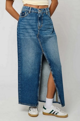 Gonna lunga con spacco in jeans Belle - Blu