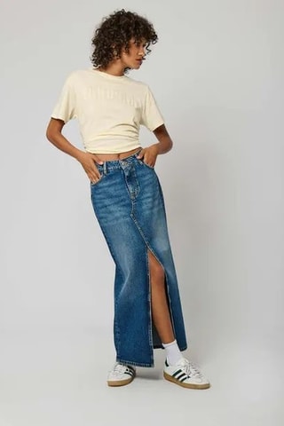 Gonna lunga con spacco in jeans Belle - Blu
