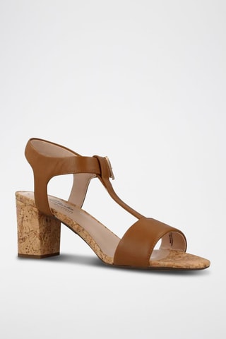 Sandálias de salto em couro Smart - Castanho