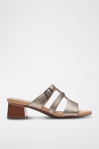 Mules de salto em couro Desirae - Dourado