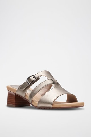 Mules de salto em couro Desirae - Dourado