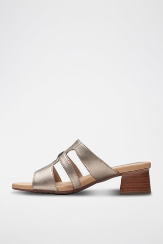 Mules de salto em couro Desirae - Dourado