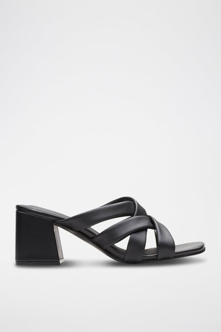 Mules de salto em couro Sheer65 Step - Preto