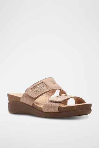 Mules com cunha em nobuck Calemne - Bege-claro