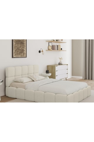 Lit coffre Bubble en tissu bouclette avec sommier et tête de lit 140 x 190cm