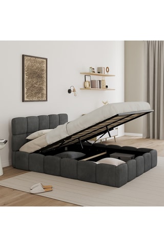 Lit coffre Bubble en velours gris avec sommier et tête de lit 140x190cm