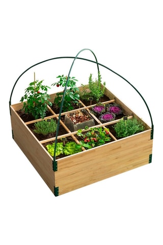 Serre de potager en bois 9 compartiments avec composteur central intégré Aroma - 100 x 100 x 90 cm