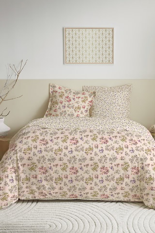 Juego de sábanas reversible de algodón 57 hilos/cm² - Crema y rosa