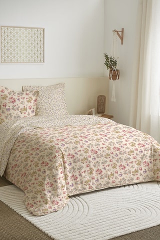 Juego de sábanas reversible de algodón 57 hilos/cm² - Crema y rosa