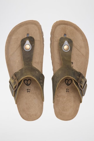 Tongs en cuir - Kaki