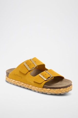 Mules com plataforma de nobuck - Amarelo