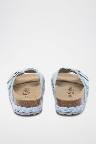 Mules com plataforma de nobuck - Azul-claro