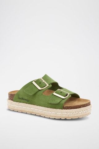 Mules com plataforma em nobuck - Verde